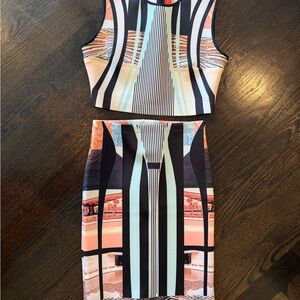 Clover Canyon Striped Geometric Crop Top and Skirt Set
